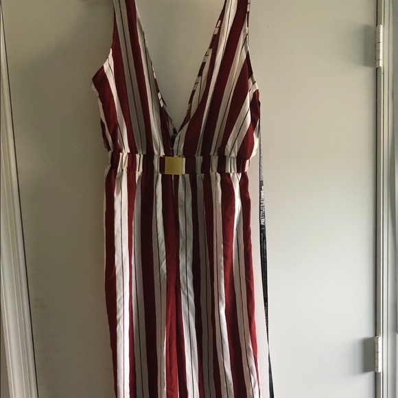 Rust stripe buckle belt detail jumpsuit - Picture 2 of 4